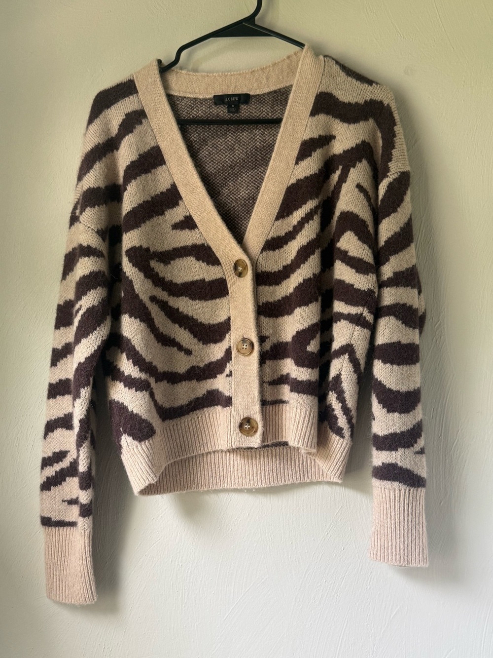 J.Crew Zebra-Print V-Neck Cardigan Sweater - Beige/Brown